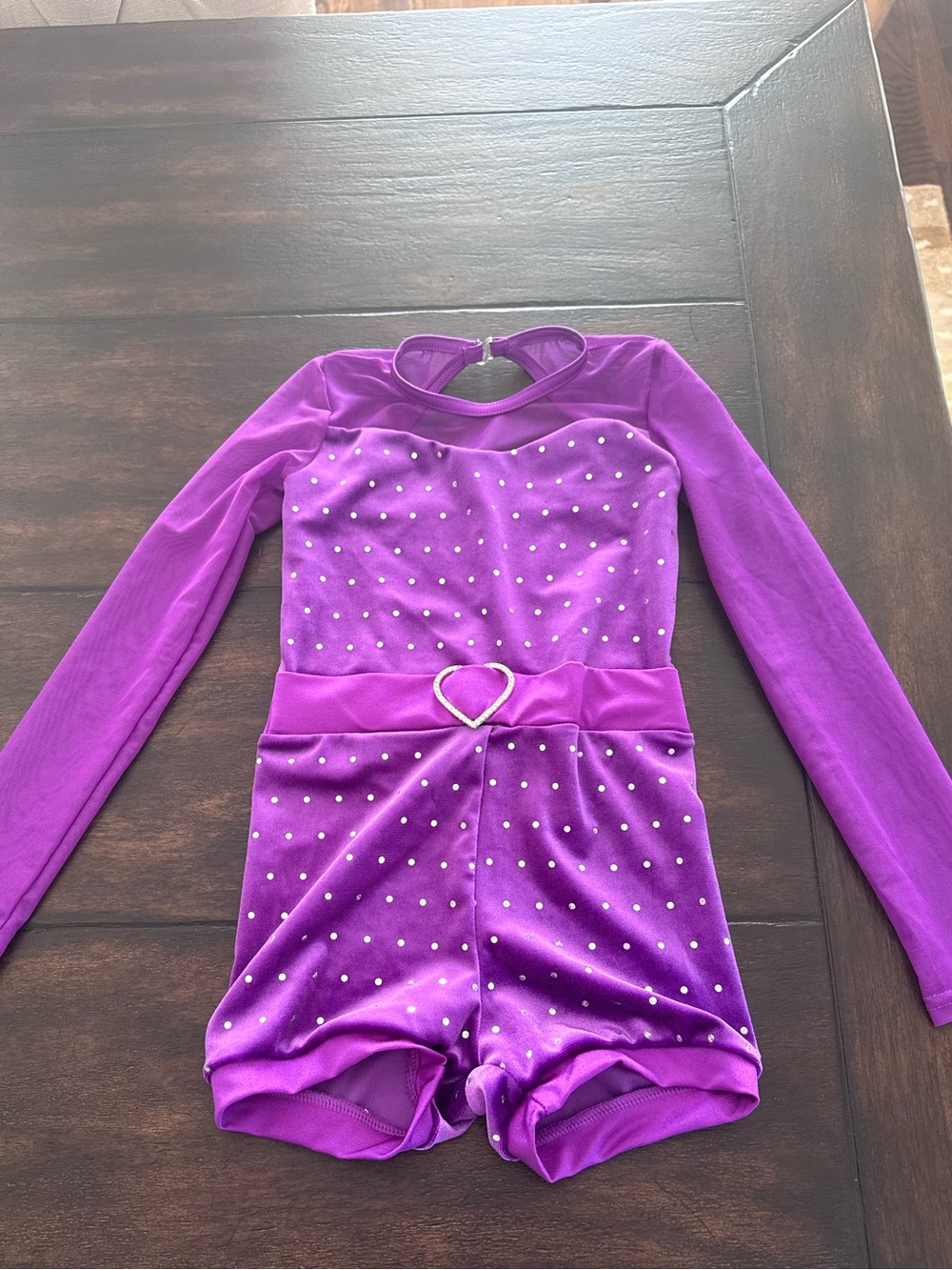 Weissman Purple Rhinestone Dance Leotard with Nude Lining